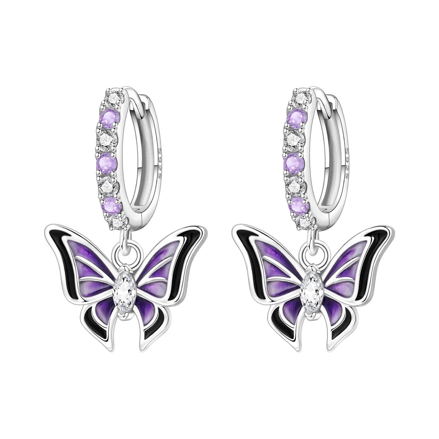 Cycuff 925 Sterling Silver Purple Butterfly Insect Drop Earrings Women Earrings Charm Trend Versatile Party Jewelry Gifts
