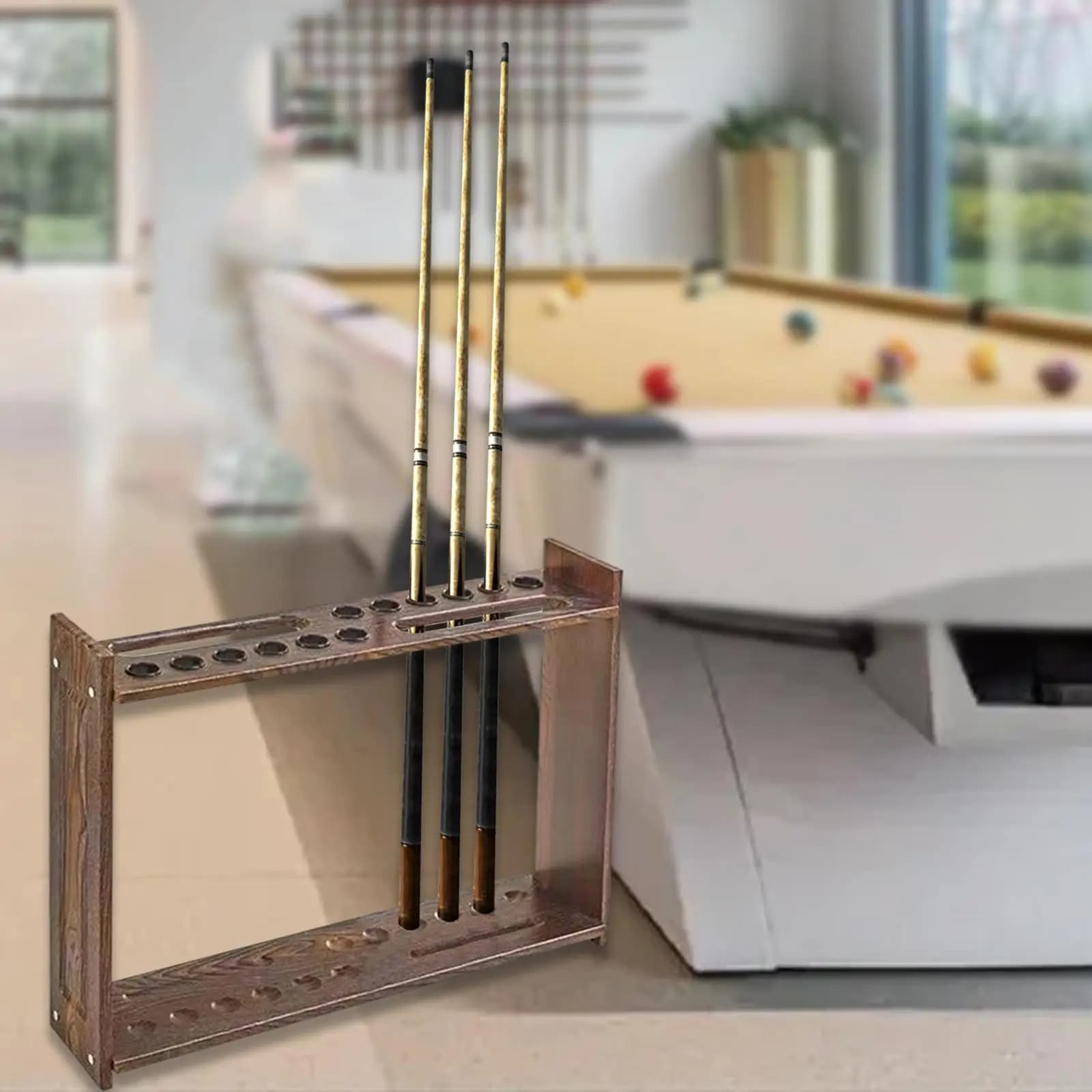 Pool Cue Rack Wooden Floor Standing Rack Holder for Billiard Cue Stick Storage Billiards Club Bar Home Decor