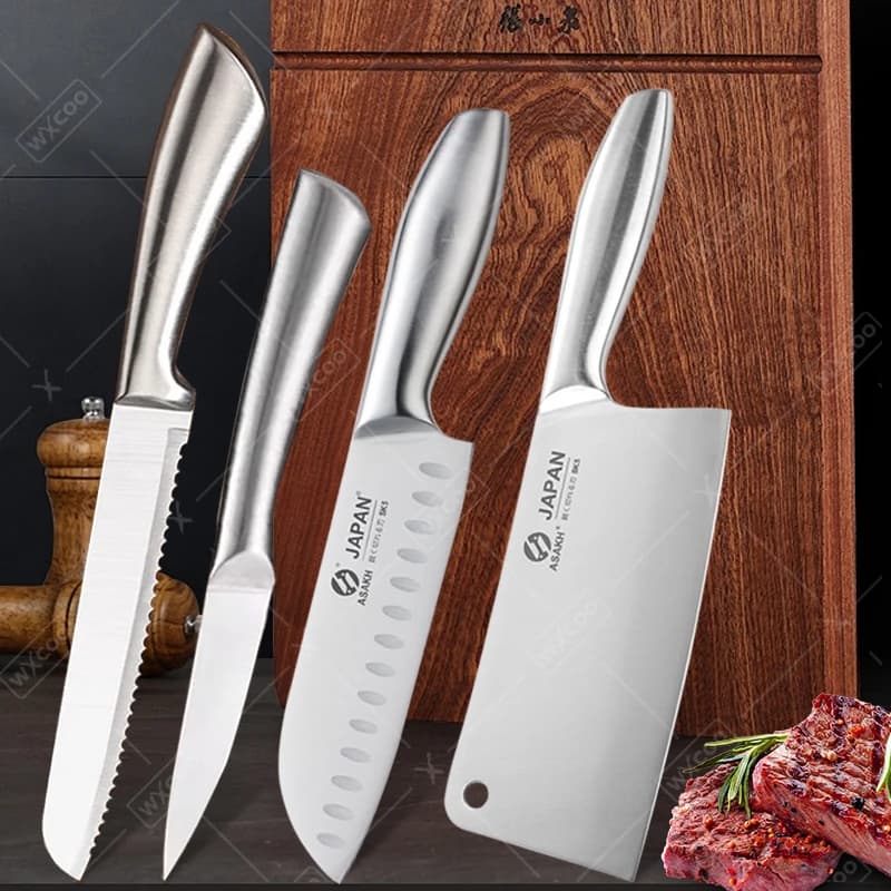 Set di coltelli da cucina interamente in acciaio Coltello Santoku da 7 pollici Coltello da macellaio multiuso Taglio del pane Coltello da frutta per melone Accessori da cucina