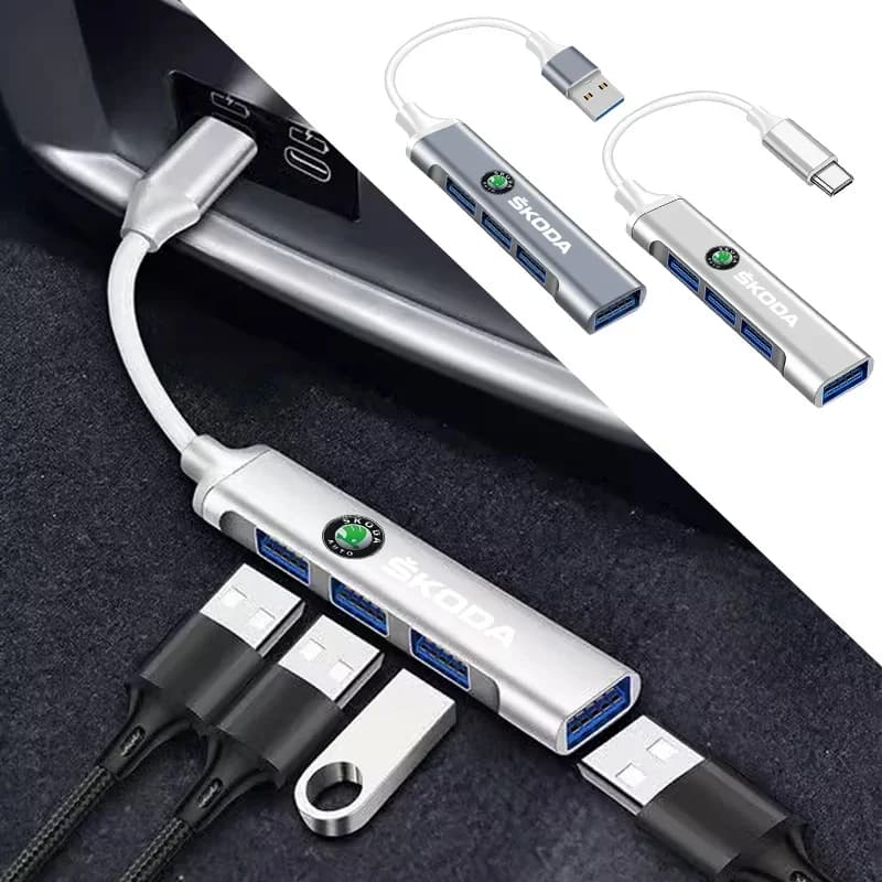 Car Charging Cable Adapter Type C To USB Rear Converter Head Data Cable For Skoda Fabia Kamiq Karoq Kodiaq Octavia Rapid Scala