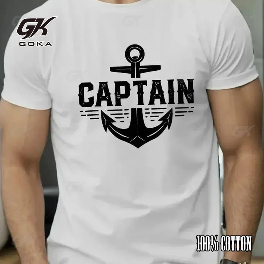 Vintage Captain Anchor Nautical T-Shirt, White Retro Sailor Graphic Tee y2k Clothes Tops Boat & Yacht Casual Streetwear