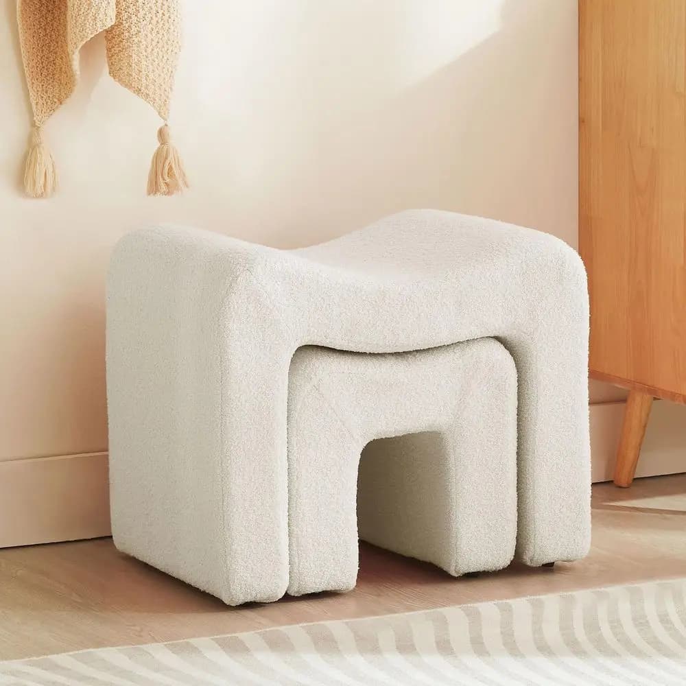 Poggiapiedi Ottomana, Sgabello da Toeletta, Sedia Senza Schienale, Poggiapiedi Moderno in Velluto Teddy, Set Ottomana per Camera da Trucco, Soggiorno, Camera da Letto