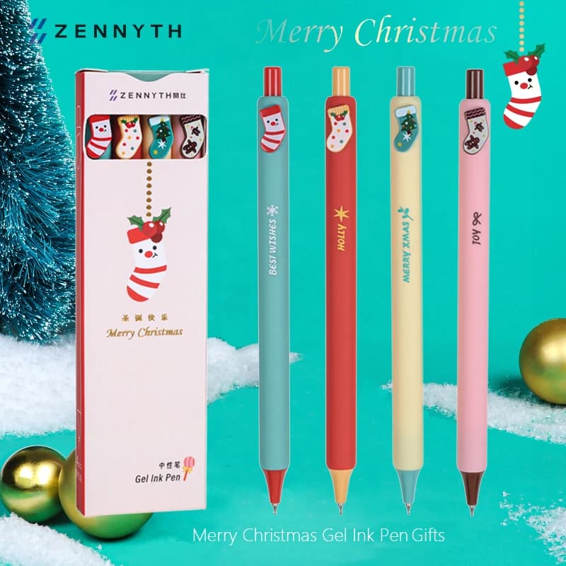4 Pz/set Buon Natale Penna Gel Simpatico Cartone Animato Migliori Auguri Regali Di Natale 0.5mm Penne A Inchiostro Nero Scuola Ufficio Stazionario