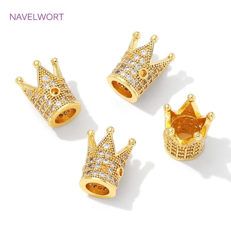 Perline distanziatrici a forma di corona in ottone placcato oro 18 carati con zirconi, alla moda, per la creazione di braccialetti, separatori per perline, forniture per la creazione di gioielli fai da te