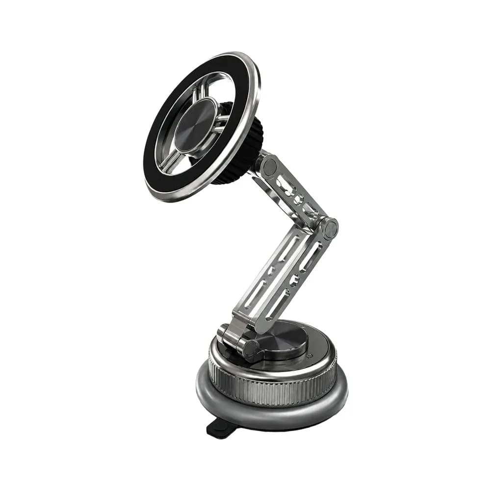 Magnetic Car Phone Holder with 360 Degree Swivel and Strong Vacuum Base - Aluminum Alloy Design for Dashboard and Windshield Use