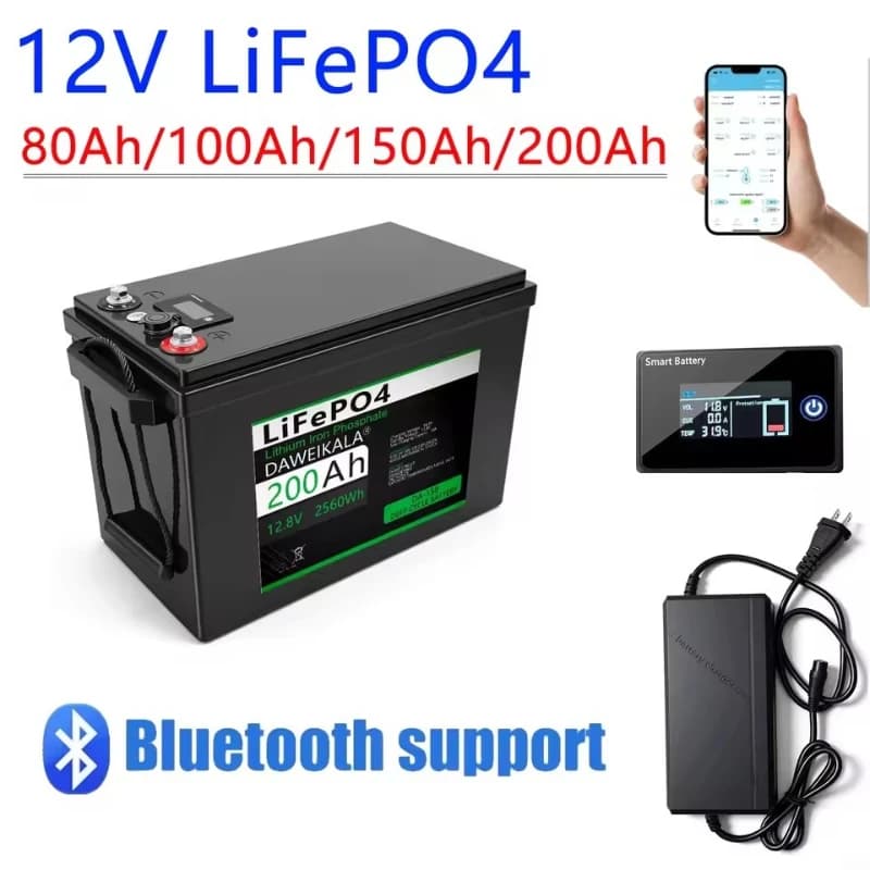 Batteria LiFePO4 12V 24V 80Ah 100Ah 150Ah 200Ah con Bluetooth, Batterie al Litio per Camper 12.8V, Fuoristrada, Off-grid, Solare