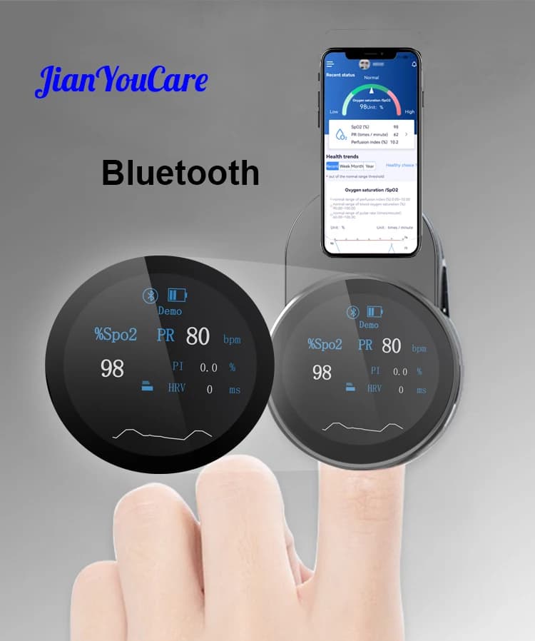 JianYouCare Portable rechargeable Fingertip Pulse Oximeter spo2 PR PI HRV app data finger oximeters oximetro De Dedo Led Screen