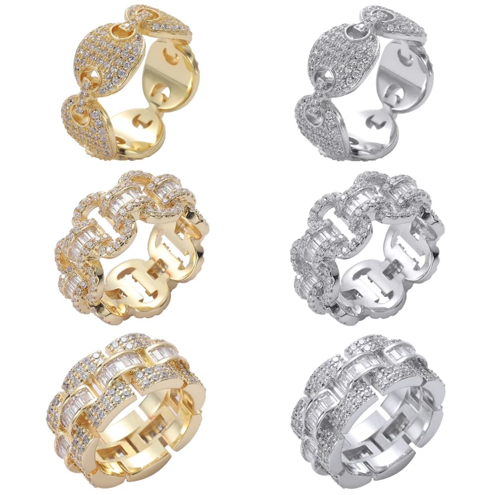 EYIKA New Hip Hop Cuban Link Chain Ring for Men Male Full Iced Out zircone Coffee Bean Rings placcato oro Rapper Finger Jewelry