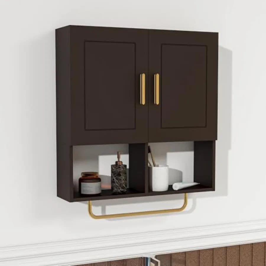 Armadietto da Bagno a Parete con Ripiani Regolabili e Portasciugamani per Bagno, Lavanderia e Camera da Letto