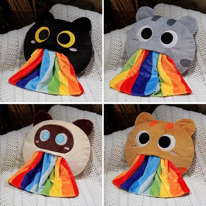 2-in-1 Pillow Sleeping Blanket Mouth Cat Rainbow Pillow Blanket Plush Pillow Warm Air Conditioning Blanket Cute Pillow Shome