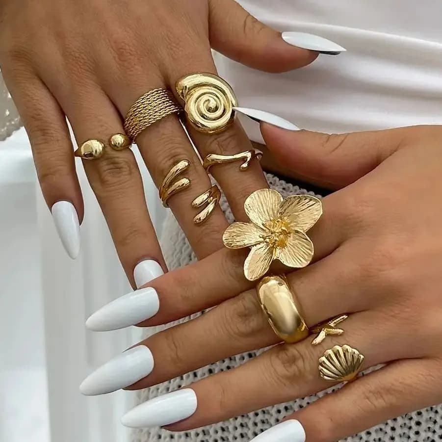 Ingemark 8 Pz/set Vintage Metal Petal Flower Water Drops Open Rings for Trendy Women 2025 Goth Geometric Ring Gift of Daily Worlds