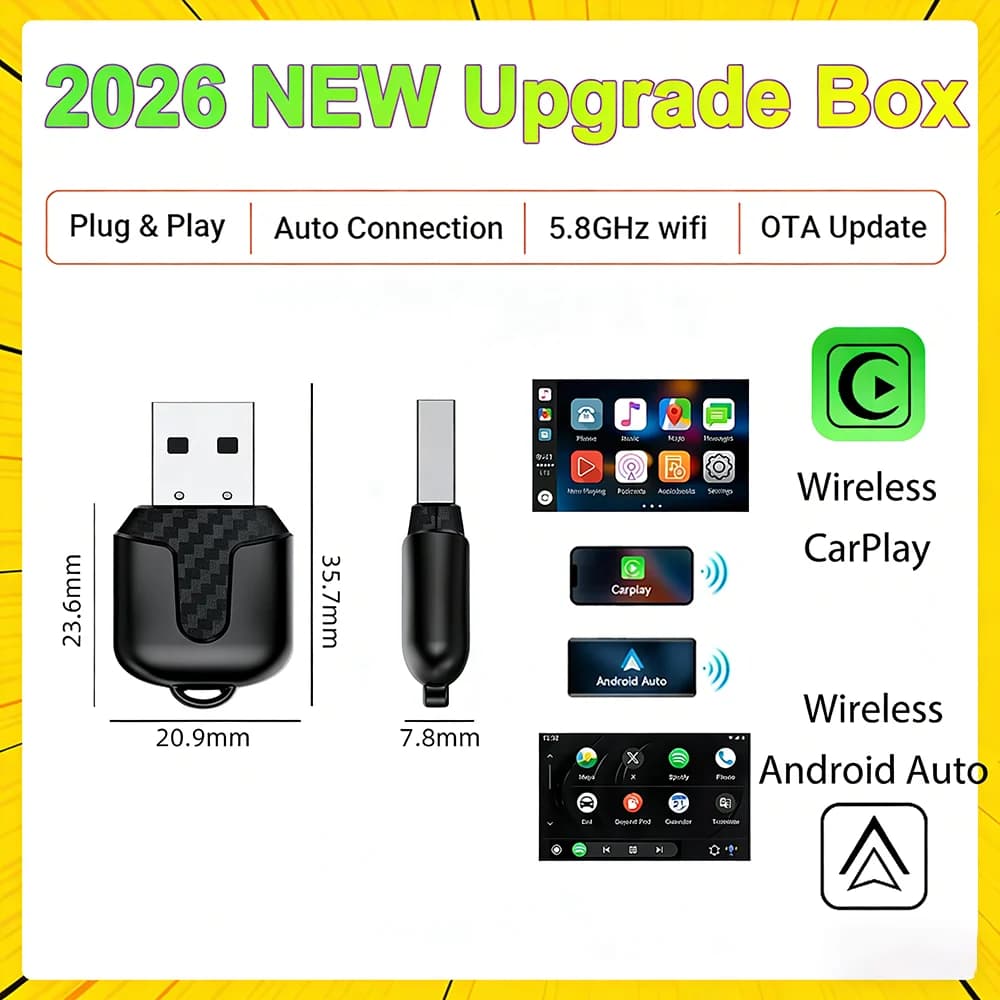 Adattatore wireless CarPlay Android Auto 2 in 1 Mini scatola intelligente per auto cablate in fabbrica, Plug and Play Android Auto CarPlay wireless