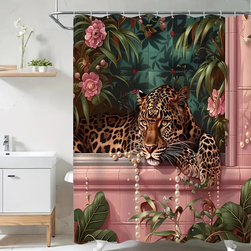 Una tenda da doccia leopardata tropicale: trasforma il tuo bagno in un lussuoso Oasi della giungla con questo splendido design caratterizzato