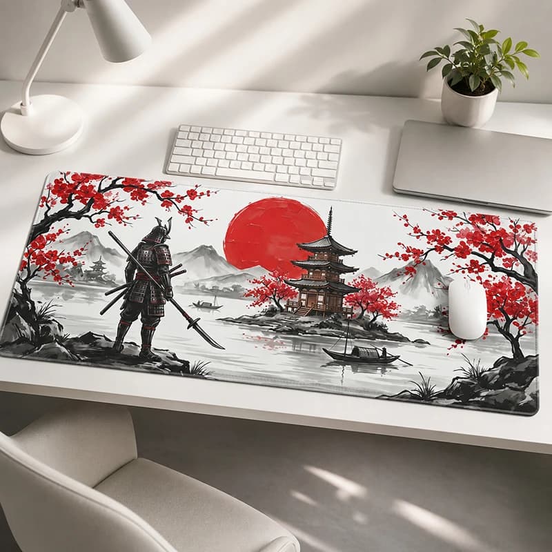 Mouse Pad Japan Samurai Red Sun Gaming printon demand Home Mousepad XXL keyboard pad MousePads Office Non-Slip Soft Table Mat