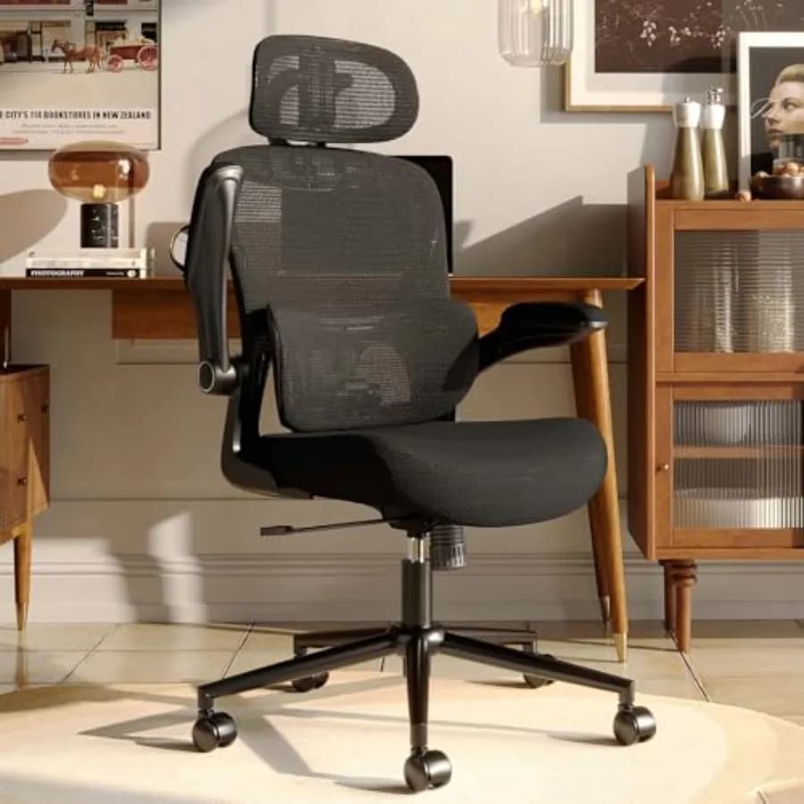 Sedia da Ufficio Ergonomica, Comoda Sedia da Scrivania in Rete, Sedia da Gaming con Schienale Alto, Supporto Lombare Regolabile, Braccioli Ribaltabili e Poggiatesta