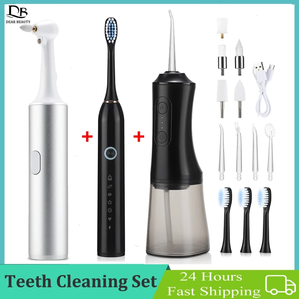 Electric tooth polisher Dental Scaler Rechargeable toothbrush Powerful Oral water sprinkler Flosser teeth cleaning set