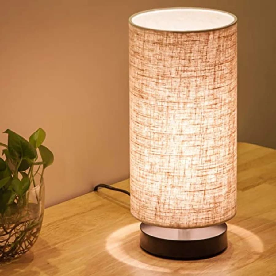 Table Lamp, Bedside Nightstand Lamp, Simple Desk Lamp, Fabric Wooden Table Lamp for Bedroom Living Room Office Study, Cylinder