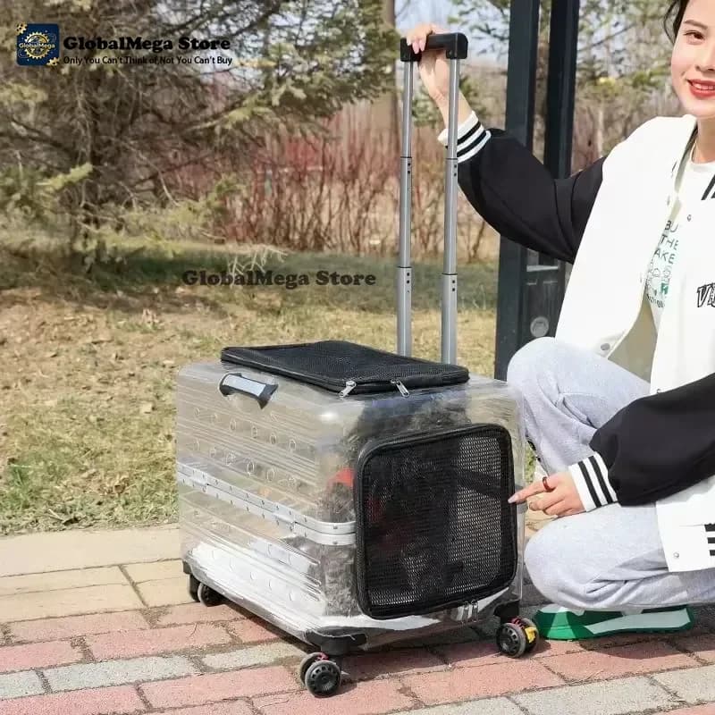 Cat Backpack Pet Carrier Cat Transport Bag Small Animal Carrier Draw-bar Box Large Capacity Out-box Transparent Cat Travel