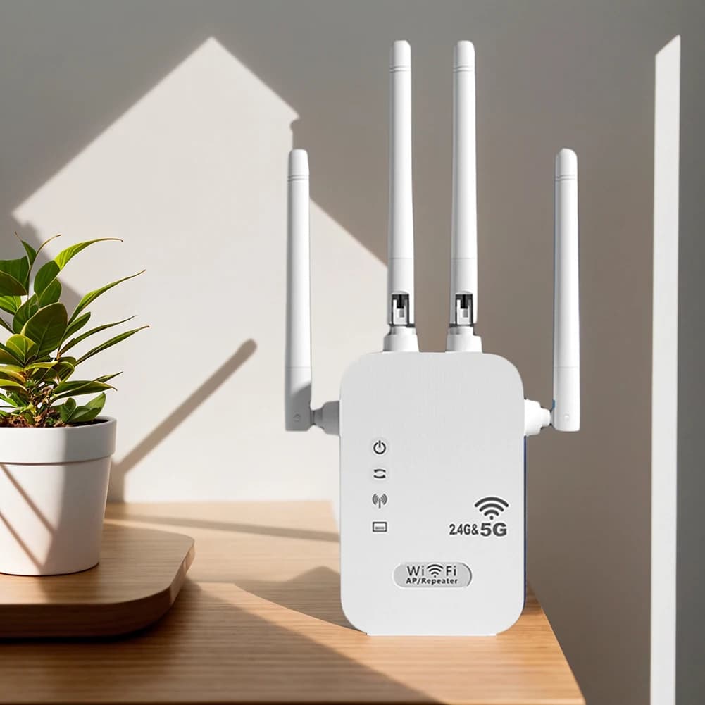 Ripetitore WiFi Wireless 1200Mbps con Porta WAN/LAN, Dual-Band 2.4GHz/5GHz, Estensore di Rete WiFi per Casa e Piccolo Ufficio