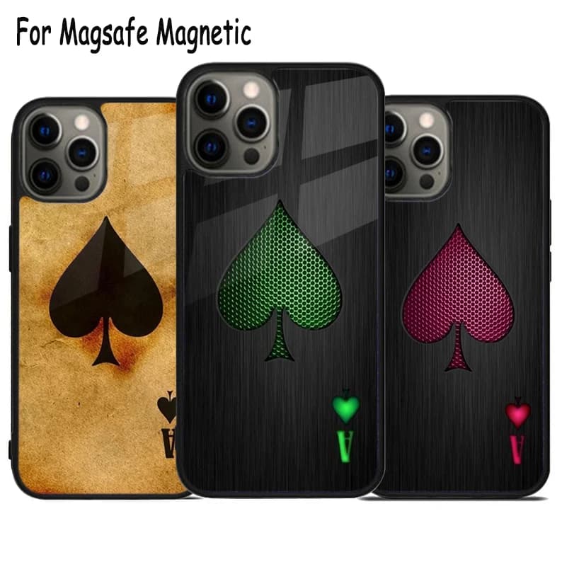 Custodia per telefono Ace of Spades con ricarica wireless per iPhone 17 Air 15 16 16e 14 13 11 12 Pro Max Plus, cover magnetica Magsafe con paraurti