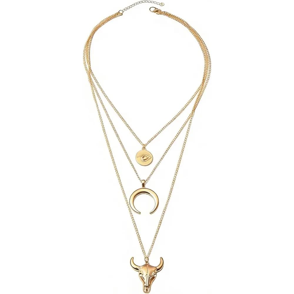 Vintage Western Style Layered Necklaces with Evil Eye and Crescent Moon Pendants - Fashion Jewelry Gifts for Women