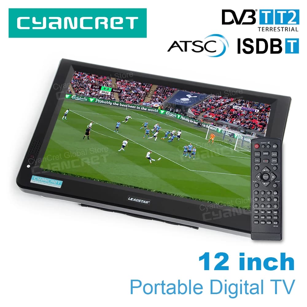 LEADSTAR D12 12 Inch DVB-T2 ATSC ISDB-T TDT digital and analog mini small car television with USB MP4 AC3 support