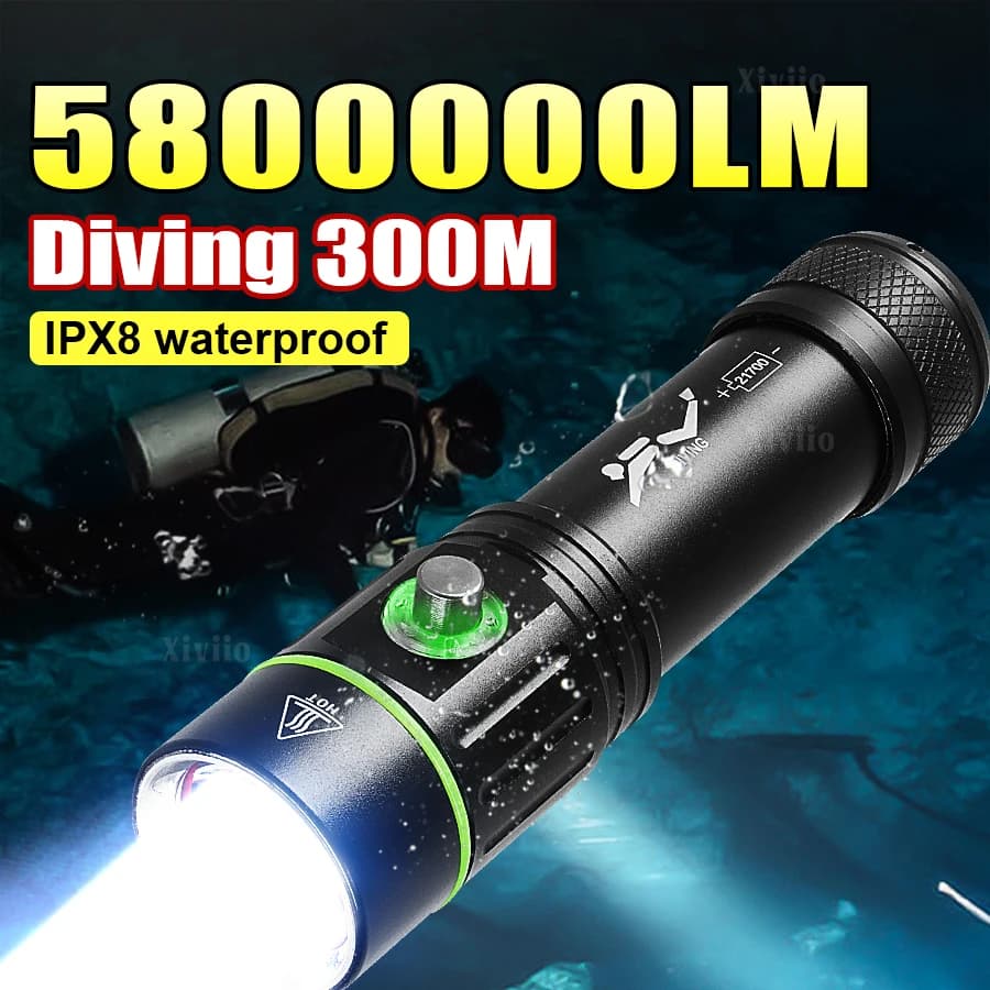 Torcia Subacquea Professionale 2026 5800000LM, la Più Potente, Profondità 300M, Lampada per Immersioni Subacquee IPX8, Lanterna Subacquea