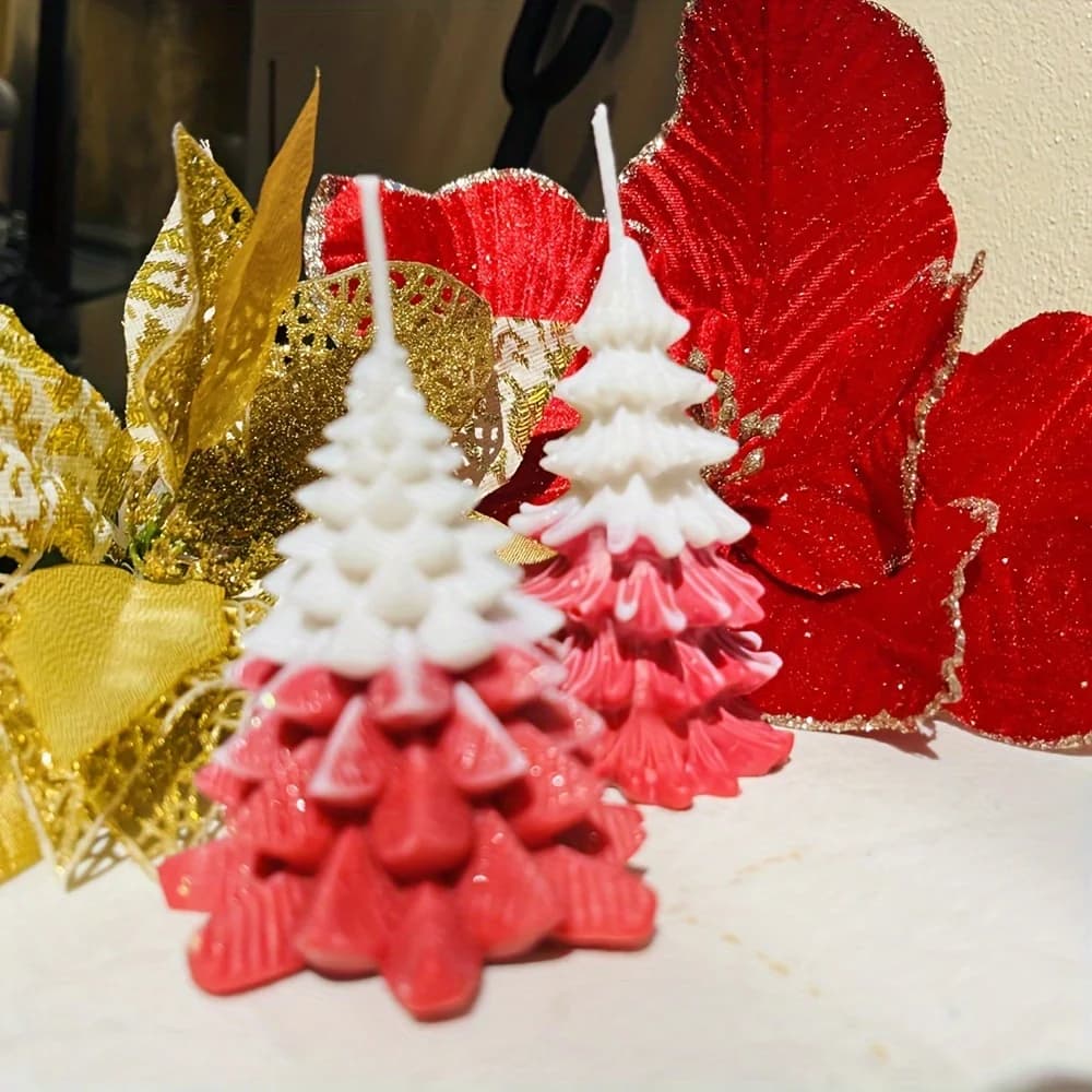 Silicone Mystical Stacking Christmas Tree Jesmonite Candle Jar Silicone Mold For Lid Handmade Concrete Candle Vessel Mould Home