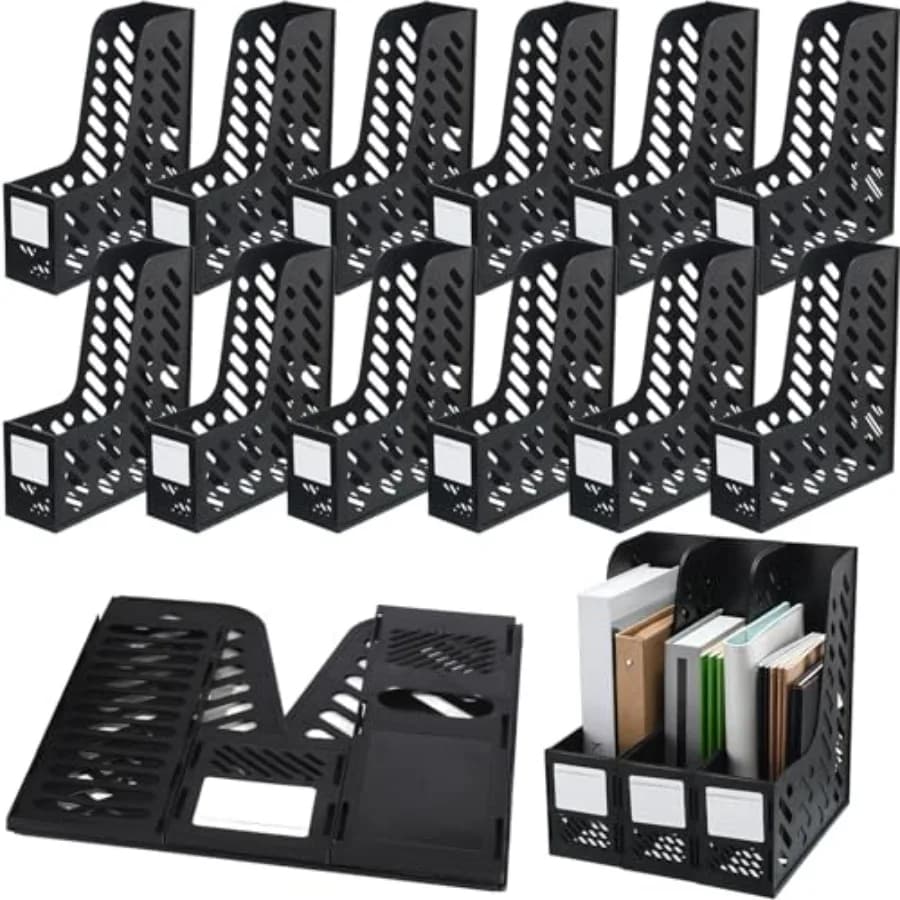 Glenmal Confezione da 12 Portariviste Raccoglitore Organizzatore per scrivania Portadocumenti verticale in plastica Portariviste Accessori da scrivania per