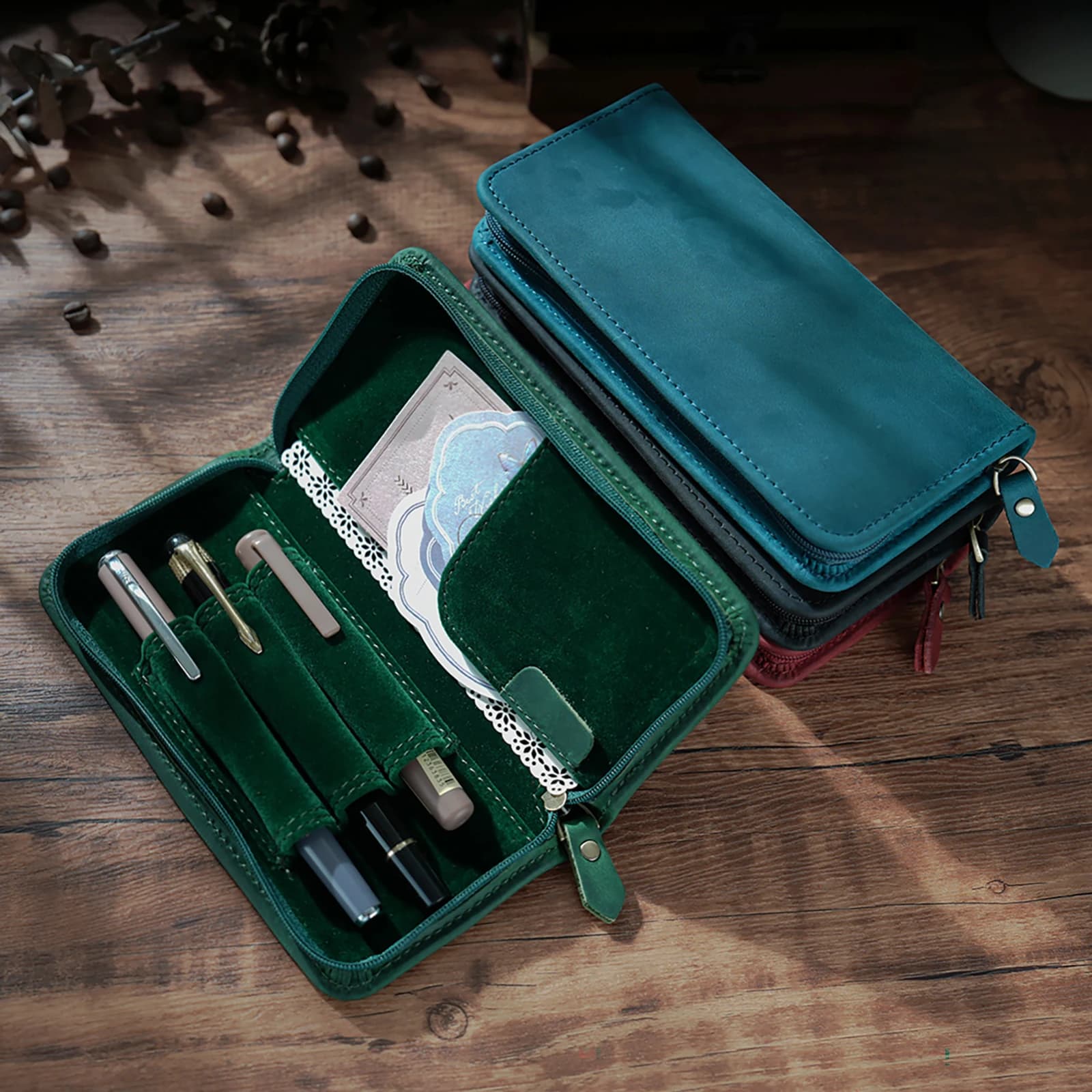 Astuccio per matite con cerniera in vera pelle Astuccio per penne multifunzionale Portapenne Borse per organizer Materiale scolastico per ufficio di cancelleria