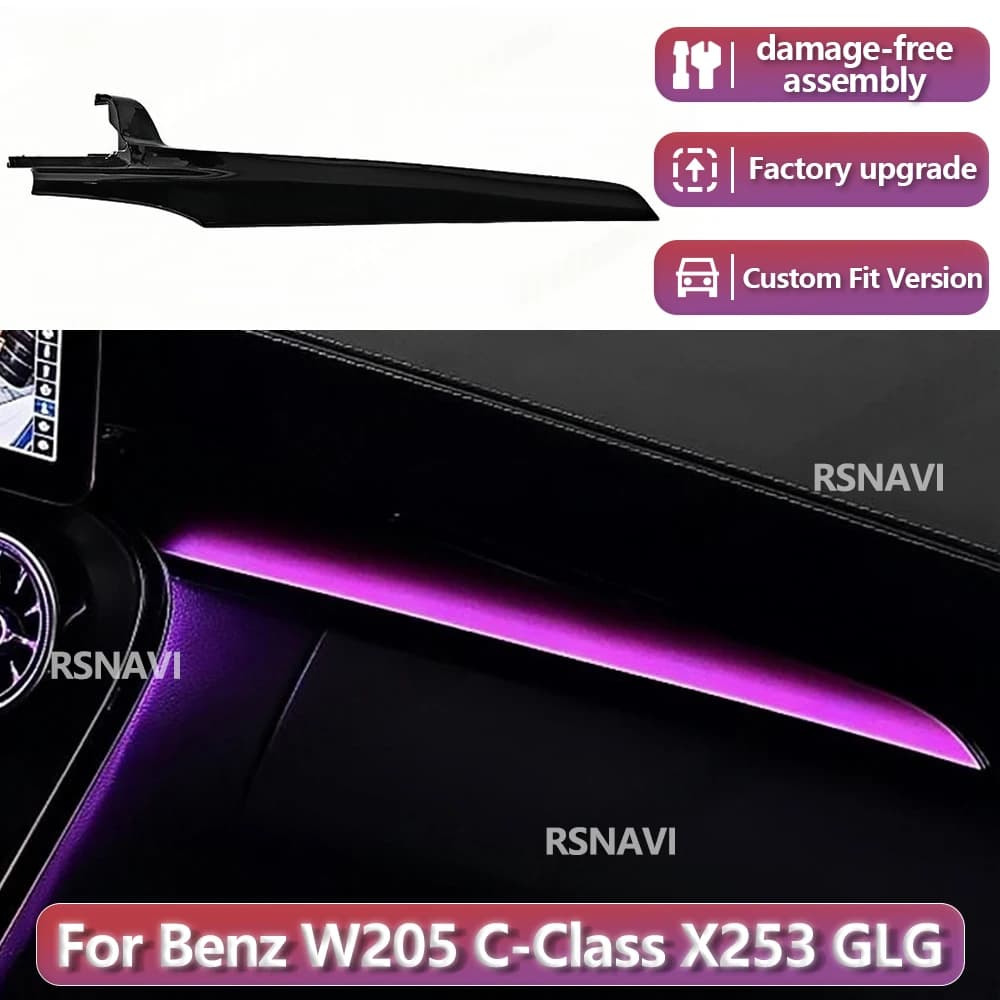 Impostazioni di fabbrica RSNAVI per Benz W205 X253 GLC Classe C 2015-2022 Luce ambientale a LED neon a 64 colori per copilota, protocollo originale per auto