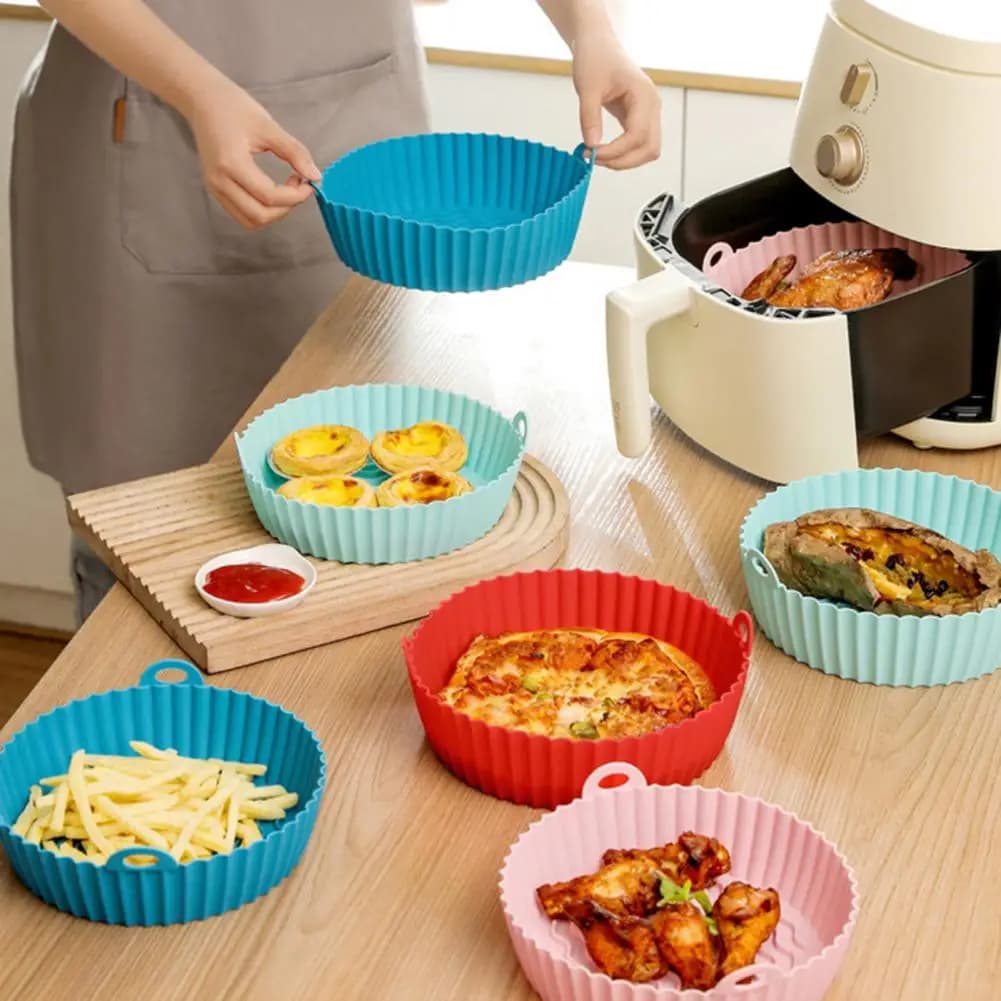 2025 Silicone Air Frying Sheet with Handles Round Folding Mats for Baking Oven Heat-resistant Ba Steam Frying for Food Use