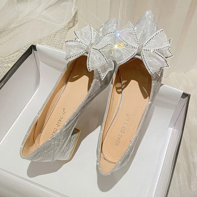 3cm Higher Pointed Tip Bow Wedding Shoes for Women Temperament Women's Shoes Fashion Banquet Women's Sandals Sandalias De Mujer
