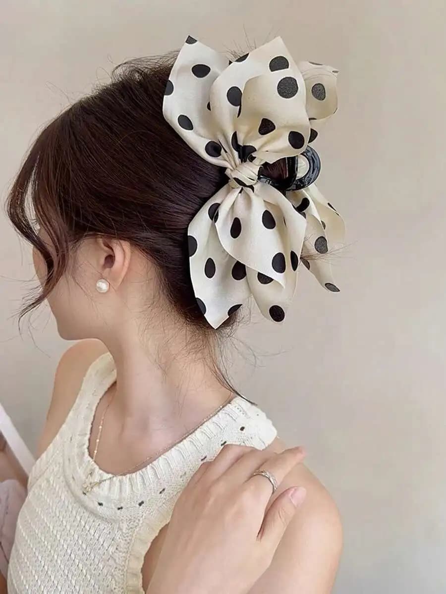 Fermaglio per capelli con fiocco a pois per donna, accessori per l'estate, l'autunno e l'inverno