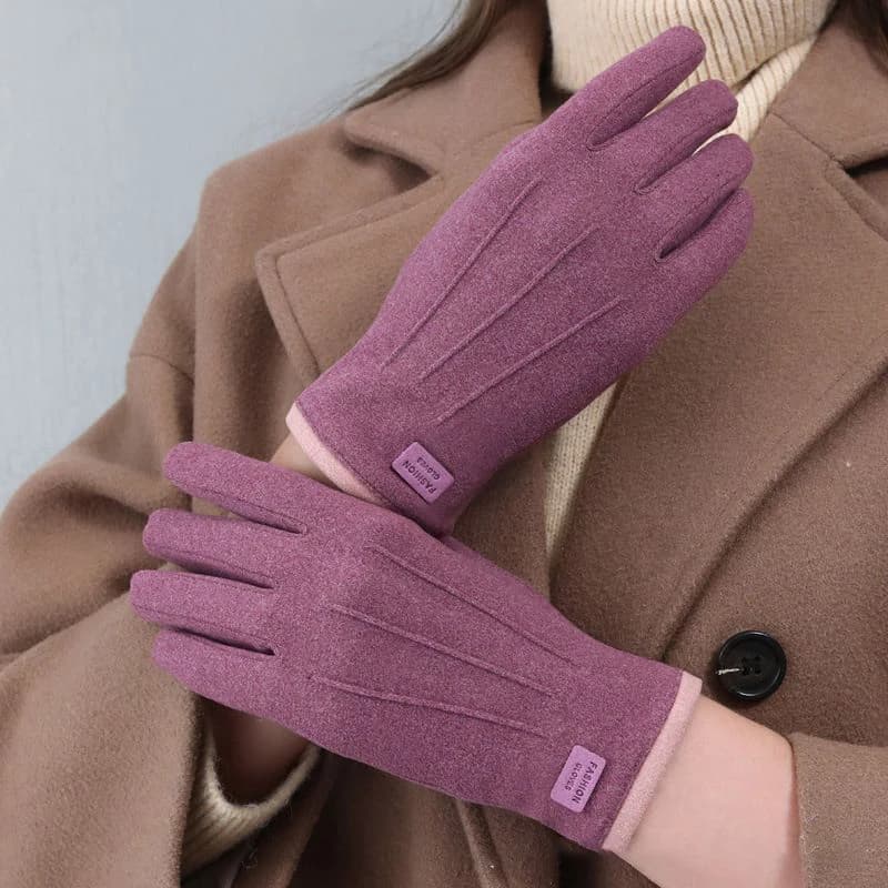 New Women's Winter Gloves in Fashion Thick Plush Leather Outdoor Gloves Hot Suede Women's Touchscreen Driving Gloves Sports Cycling Gloves