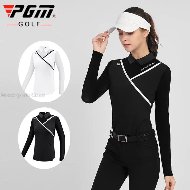 Pgm Golf T-shirt a maniche lunghe da donna T-shirt estive in seta di ghiaccio traspirante Polo da donna con protezione solare rinfrescante Cerniera posteriore Abbigliamento da golf