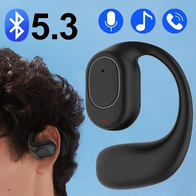 Bluetooth 5.3 wireless earphones with ear clip Waterproof headphones with microphone Sports music earphones Hook for ear for phone play headphones