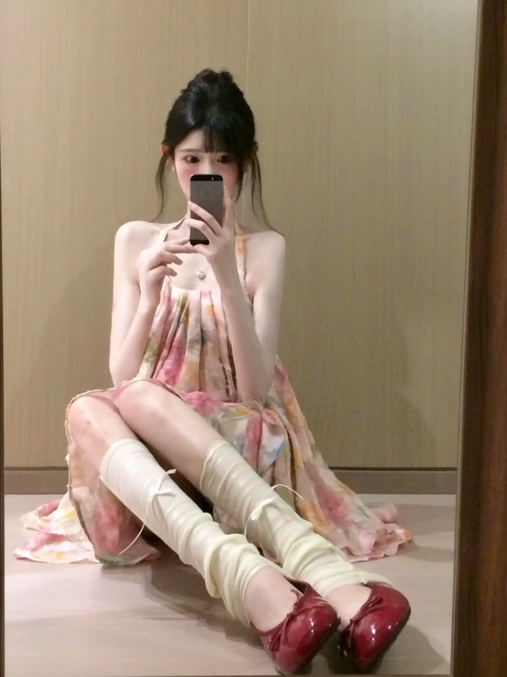 Kumikumi Vacation Style Off-Shoulder Floral Gradient Pink Loose A-Line Dress Women's Summer Elegant Youthful Short Skirt