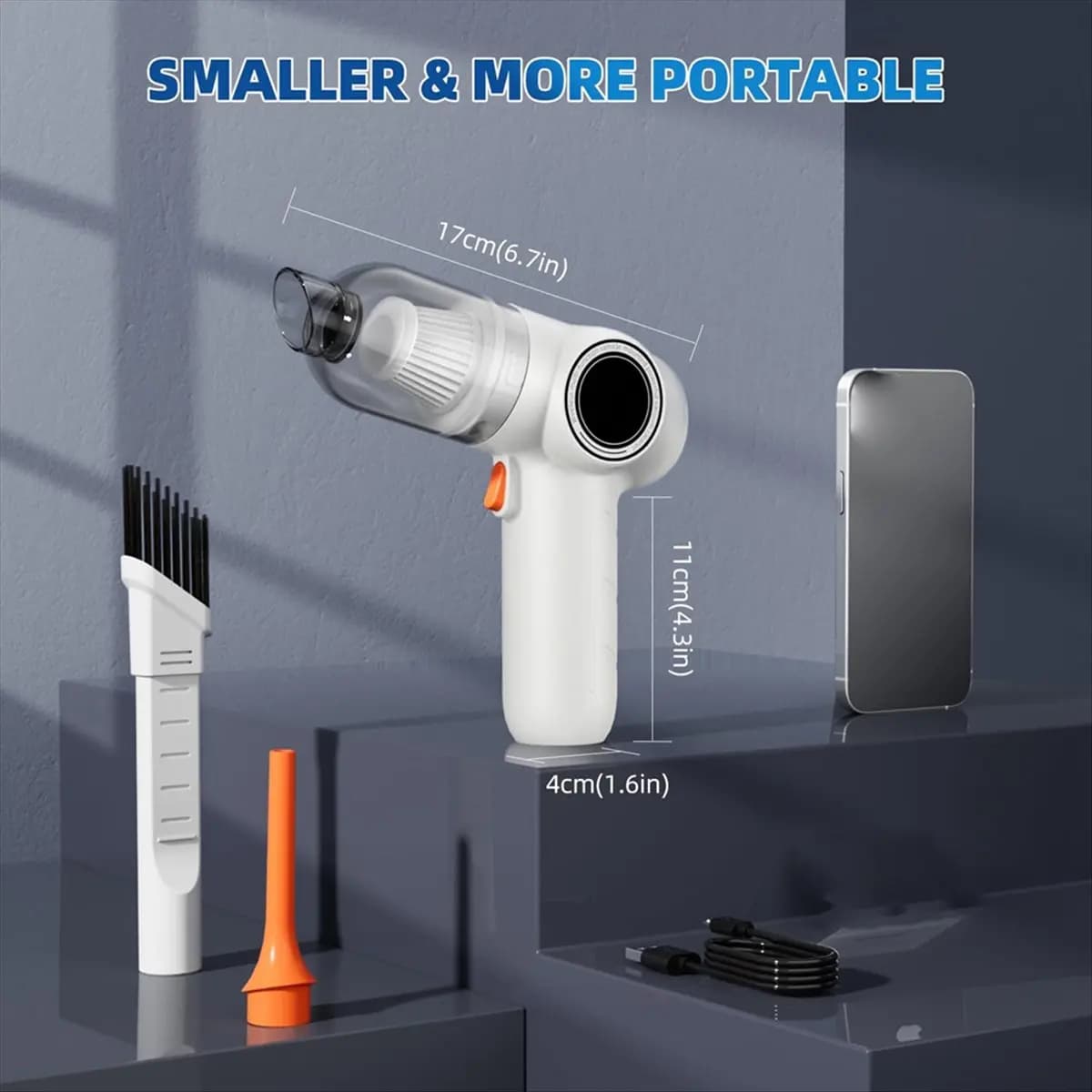 AD11 Aspirapolvere Portatile Senza Fili per Auto, Mini Aspirapolvere ad Alta Potenza per Rimozione Polvere e Soffiaggio, Bianco
