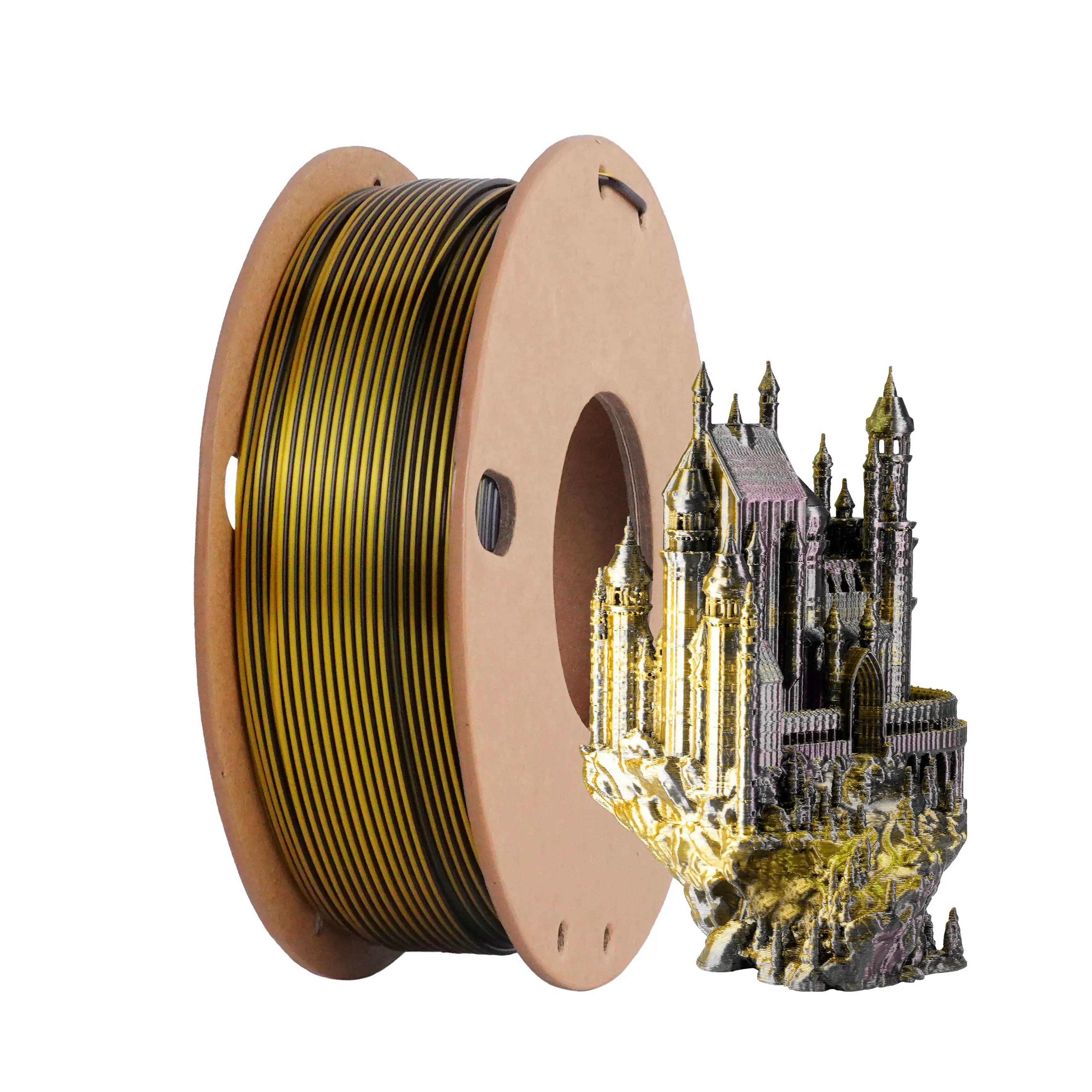 Filamento per stampante 3D in PLA effetto seta, 250g bicolore Nero Oro PLA 1.75mm, filamento lucido che cambia colore, filamento PLA per stampa 3D, adatto