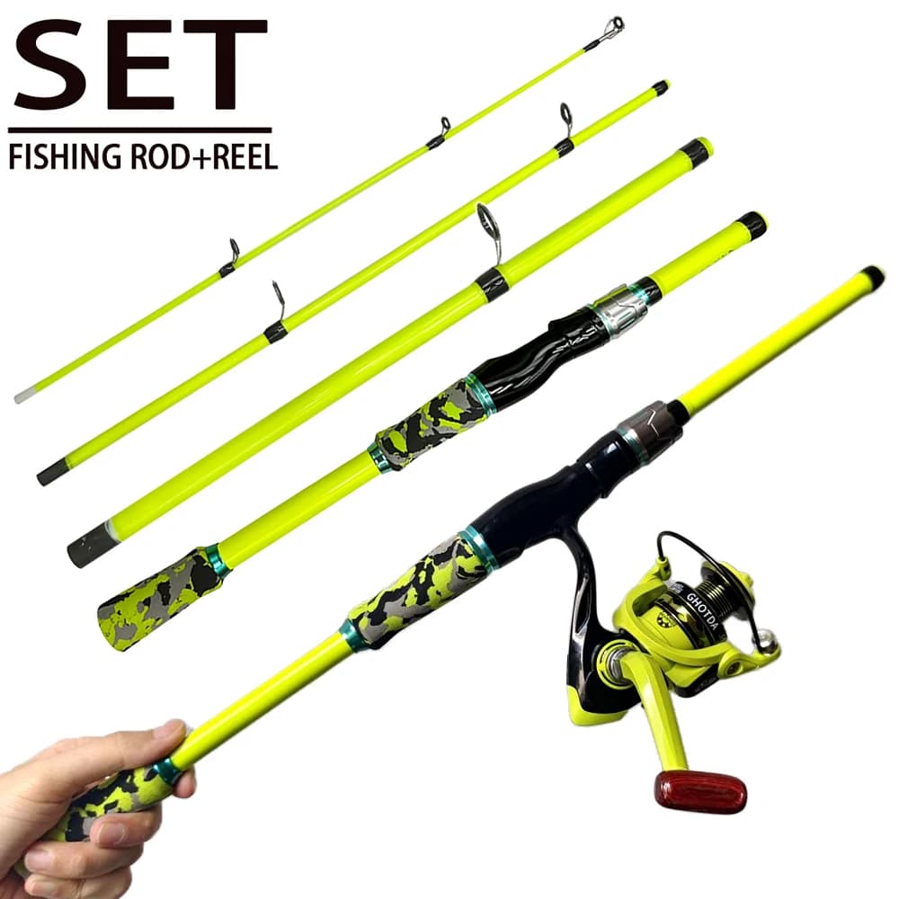 Spincasting Fishing Rod Combo Set 1.8m 2.1m ML Spinning Reel for Freshwater Saltwater Bass Trout Fishing Travel Light Tackle