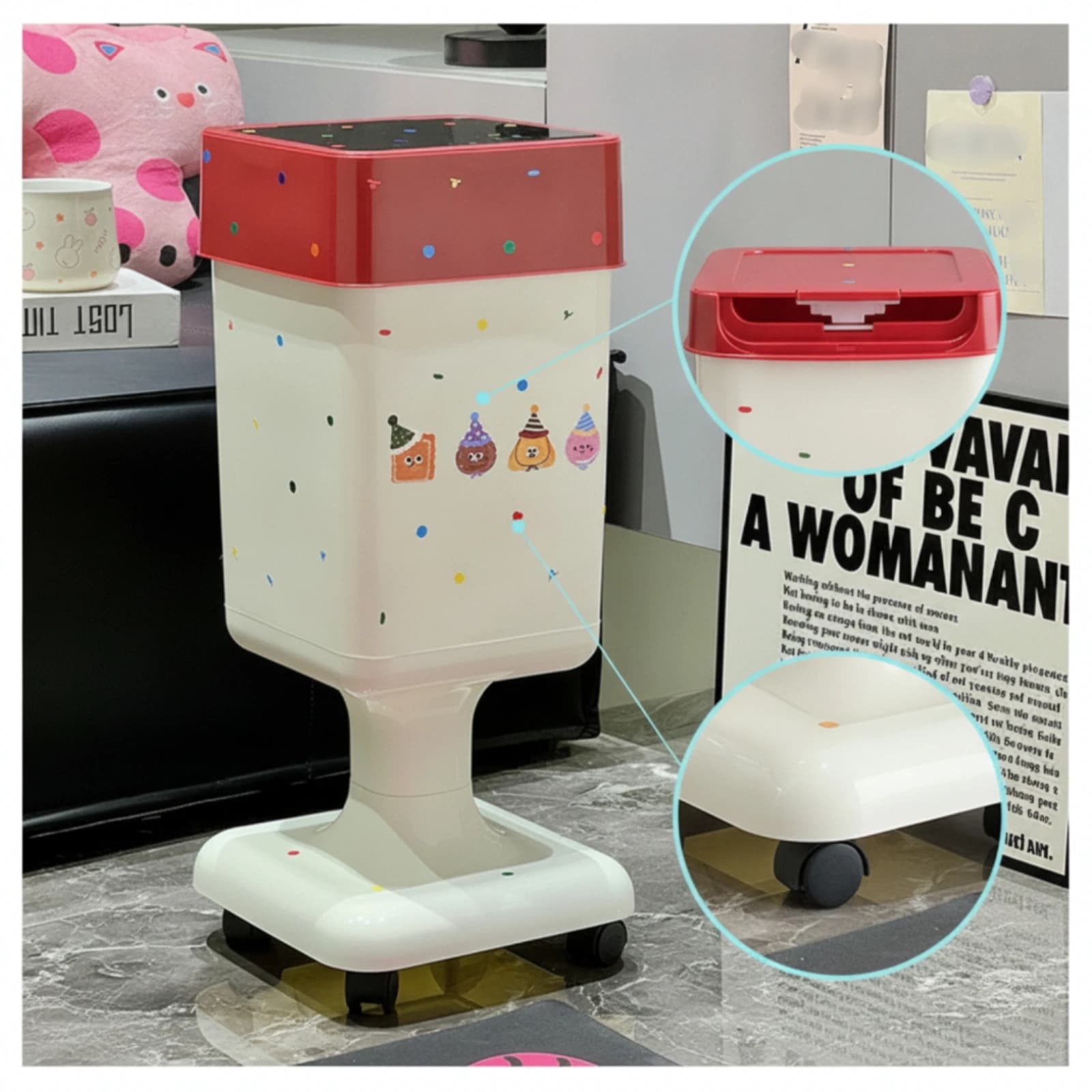 Garbage Can with Lid and Wheels Portable Wheeled Waste Bin Waste Bin with Lid Ergonomic Wastebasket Secure for Living Room