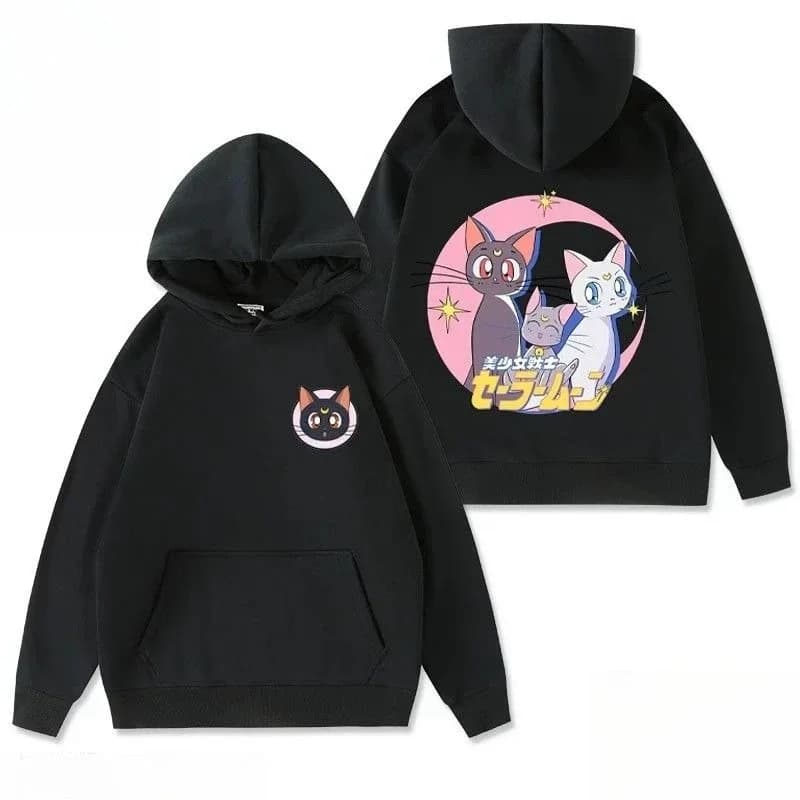 Sailor Moon Articoli caldi alla moda Nuova moda calda Luna Artimis Simpatico gatto Modello di cartone animato Stampa Maglione allentato da uomo e da donna con cappuccio