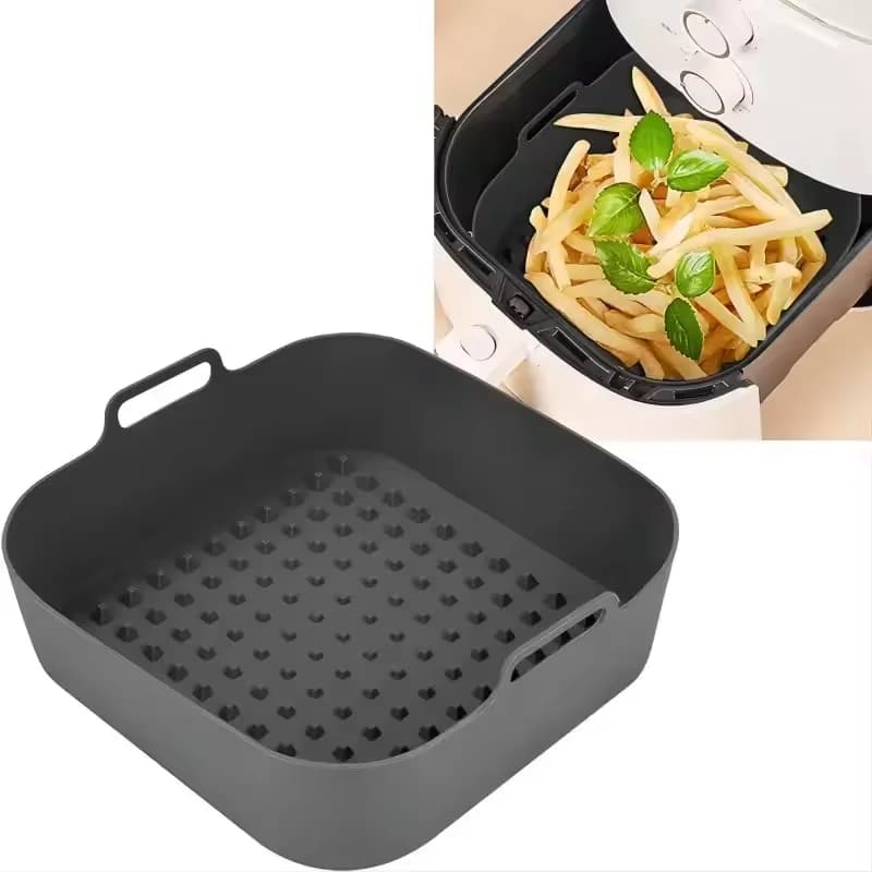 Teglia/Pad in Silicone da 20CM per Friggitrice ad Aria, Barbecue e Forno, Stampo da Forno per Alimenti, Riutilizzabile, Quadrata