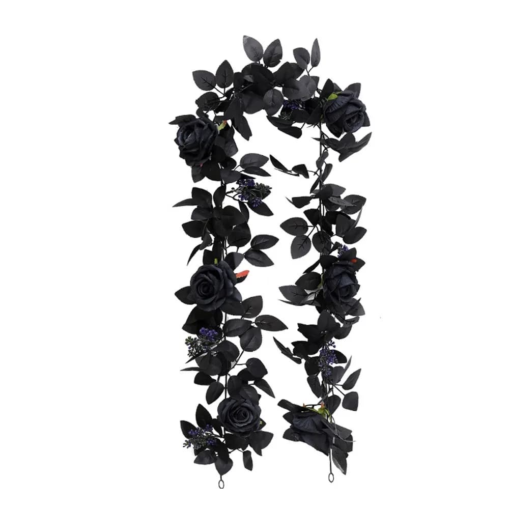 Black Screws with Halloween Rose Leaves 175 cm Screws of Realistic Artificial Roses simulated Flowers Handmade Halloween Garland