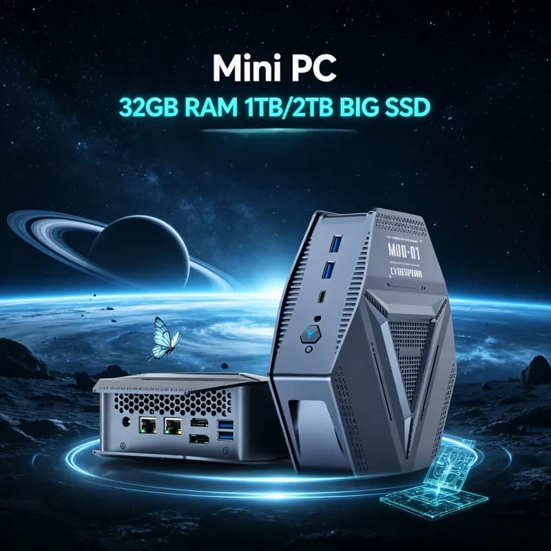 AMD R7 8745HS Octa-Core Barebone Mini NAS Server Dual 2.5GbE LAN Dual NVMe M.2 Slot DDR5 USB-C Large File Storage