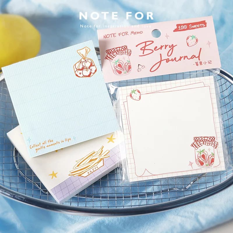 100 Sticky Notes, Light Tracing Small Food Light Series, Simple Handbook Collage Memo DIY Material Paper Notebook Sticky Note