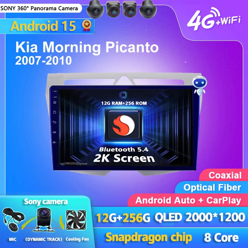 Android 15 Carplay Auto 2K Schermo Autoradio BT Lettore Video Multimediale Per Kia Morning Picanto 2007 - 2010 2din Autoradio Stereo