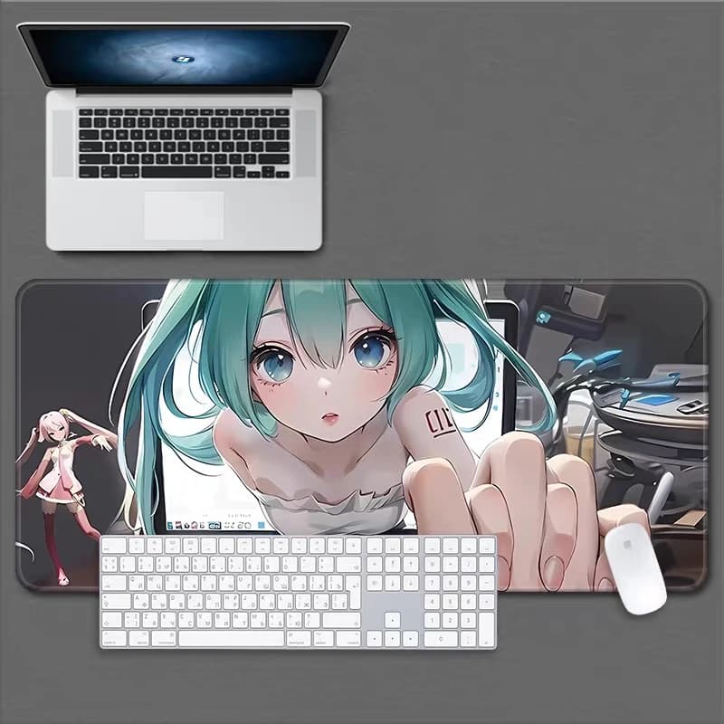 Oversized Boys and Girls Gaming Computer Keyboard Office Table Mat Hatsune Miku Anime Two-dimensional Non-slip Leather Mouse Pad