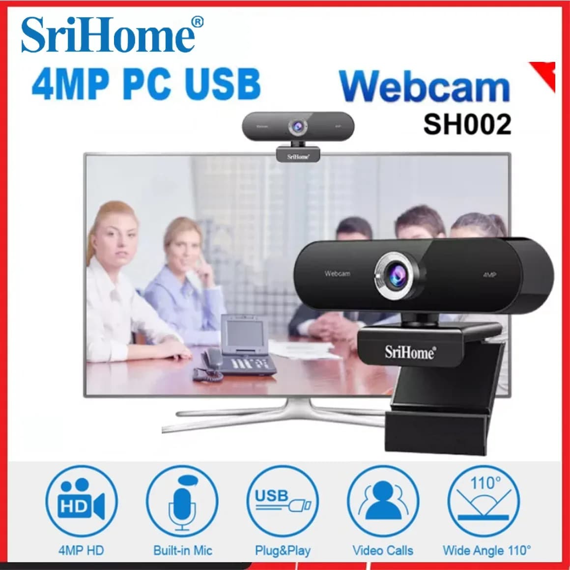 Srihom SH002 Mini PC USB Webcam Videocamera per laptop desktop da 4 MP con microfono USB Plug & Play per conferenze di classe live Skype
